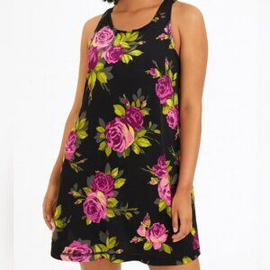 Vintage Betsey Johnson Women’s Black & Pink Floral Satin Dress Size 8